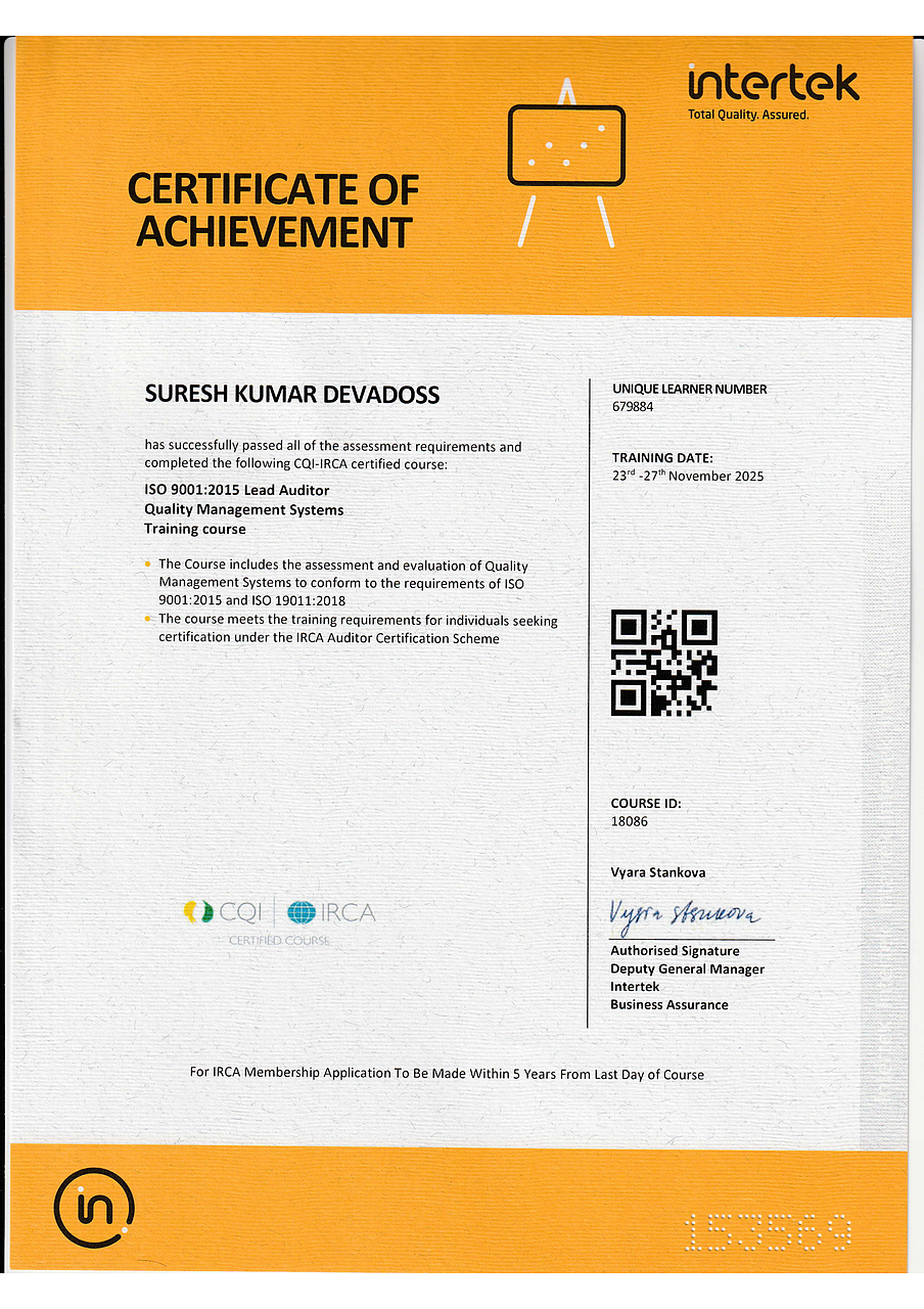 Lead Auditor Certificate
